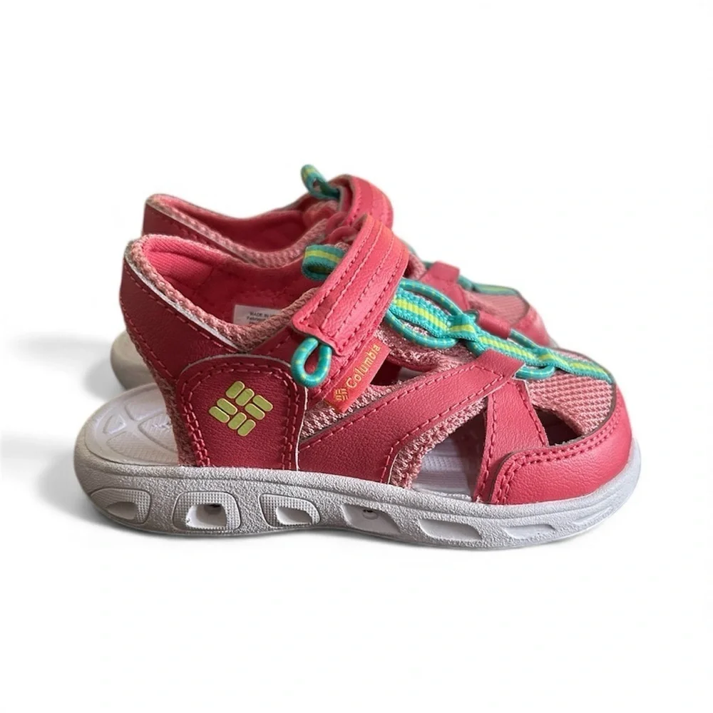 Columbia Techsun Wave girls coral sandals with teal yellow accents sz 9 new,,3A